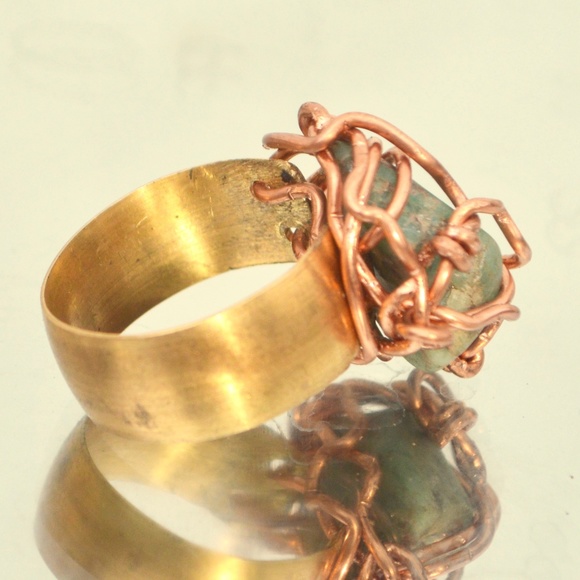 Genuine Raw Emerald Gemstone Copper Ring Custom - Picture 3 of 4